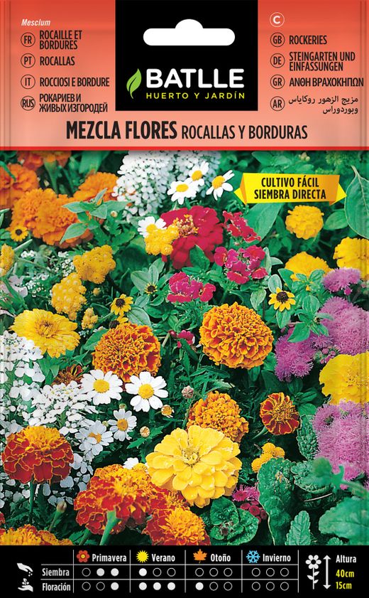 Semilla de mezcla de flores para rocallas y borduras, mistura floreiras e guarniçoes, mesclum
