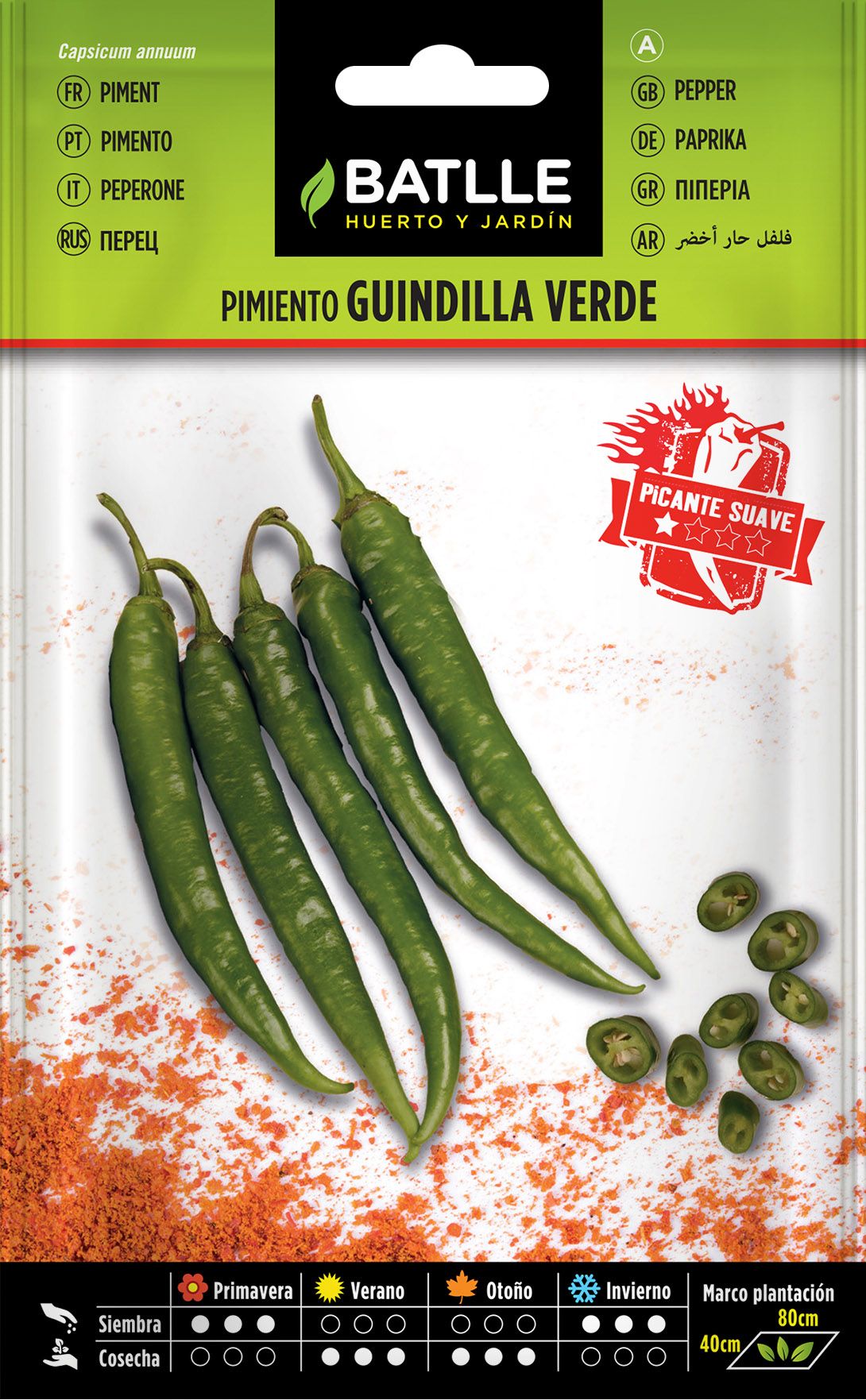 Semilla hortícola de pimiento guindilla verde picante, pimento, capsicum annuum
